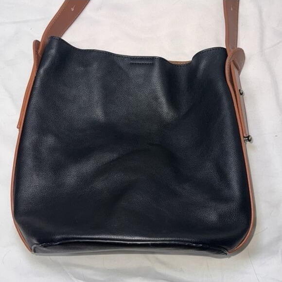 Anthropologie Georgia Bucket Black Faux Leather Women's Bag - Picture 5 of 9